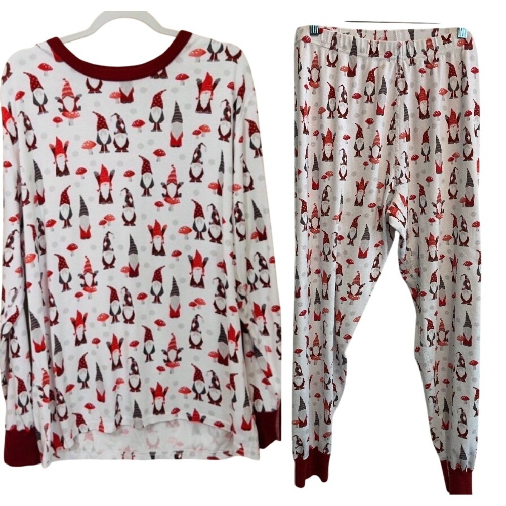 The Company Store Holiday Gnome Pajama Set Organic Cotton Size L Womens